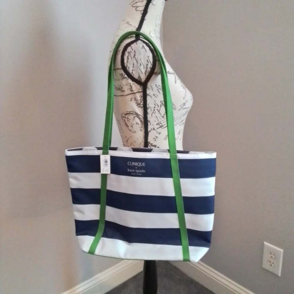 Clinique X Kate Spade New York Tote Blue & White Striped & Green